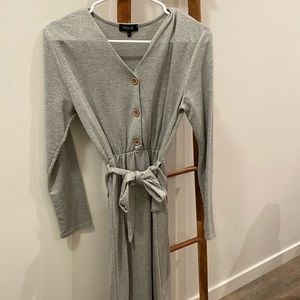 Grey Midi Tie Waist Dress